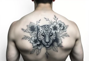 Arm sleeve with a variety of flowers and leopard filler tattoo idea