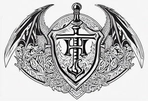Valhalla sword shield dragon axe viking church tattoo idea