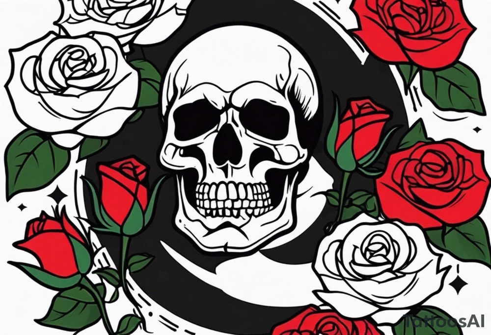 skull and roses tattoo idea