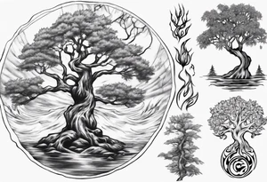 Water and oka tree with Baird on the tree tattoo idea