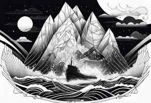 geometric iceberg with a man swimming tattoo idea
