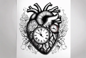 Anatomical heart with clock tattoo idea