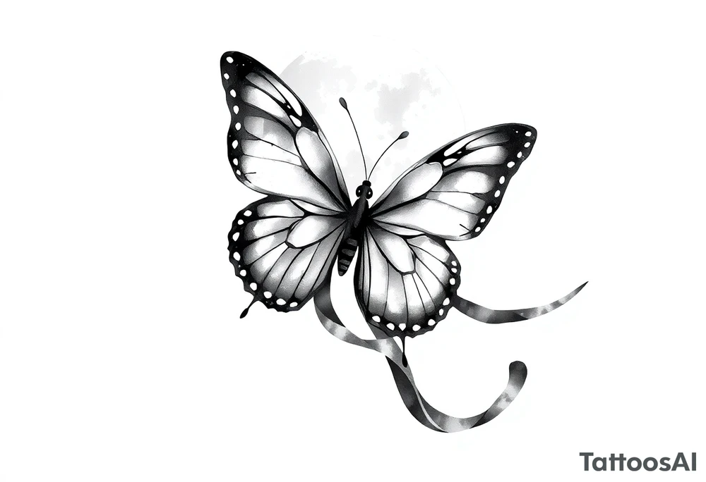 ethereal butterfly with flowing silk ribbons in moonlight tattoo idea