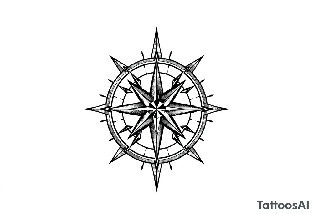 Simple Double layered compass rose tattoo idea