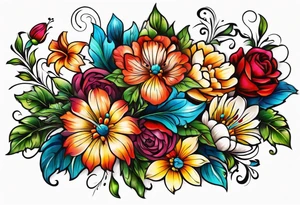vintage colorful floral print tattoo idea