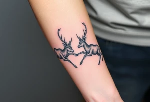 Two deer fighting with in a low down stance make it look like they are stuck together tattoo idea