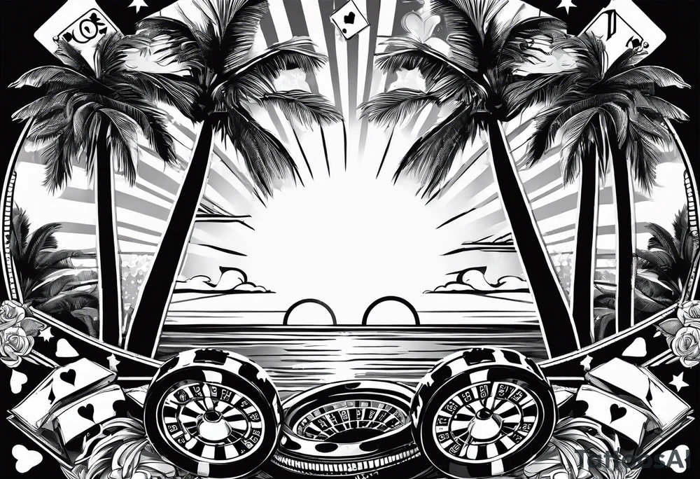 ROULETTE casino card games dice sun palm tree tattoo idea