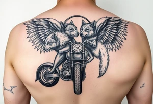 guardian angel wolves on a motorcycle tattoo idea