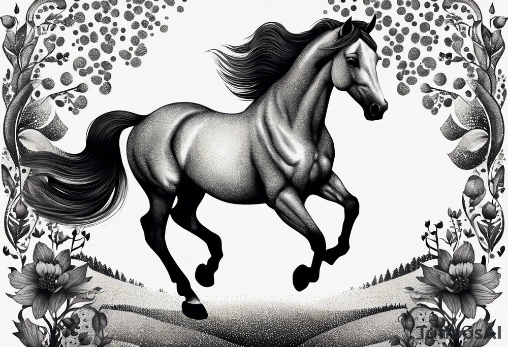 Horse drawn using simple lines tattoo idea
