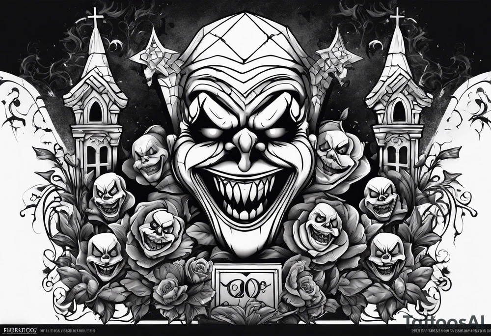 evil faces in the graveyard half decayes with penny wise the clown tattoo idea