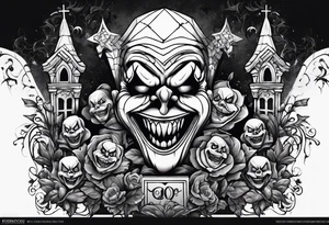 evil faces in the graveyard half decayes with penny wise the clown tattoo idea