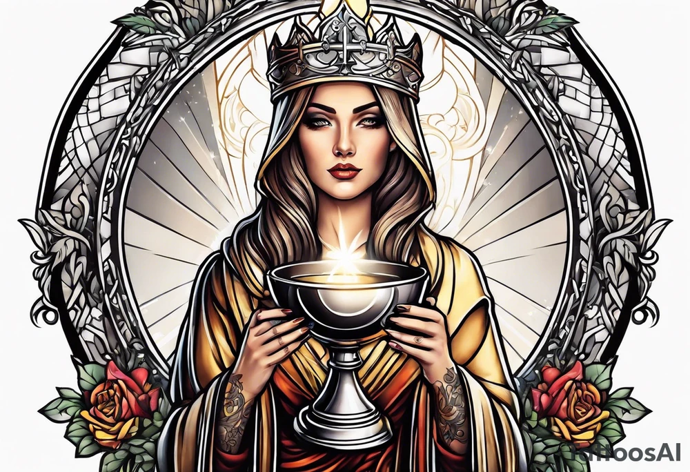 Female saint holding a chalice tattoo idea