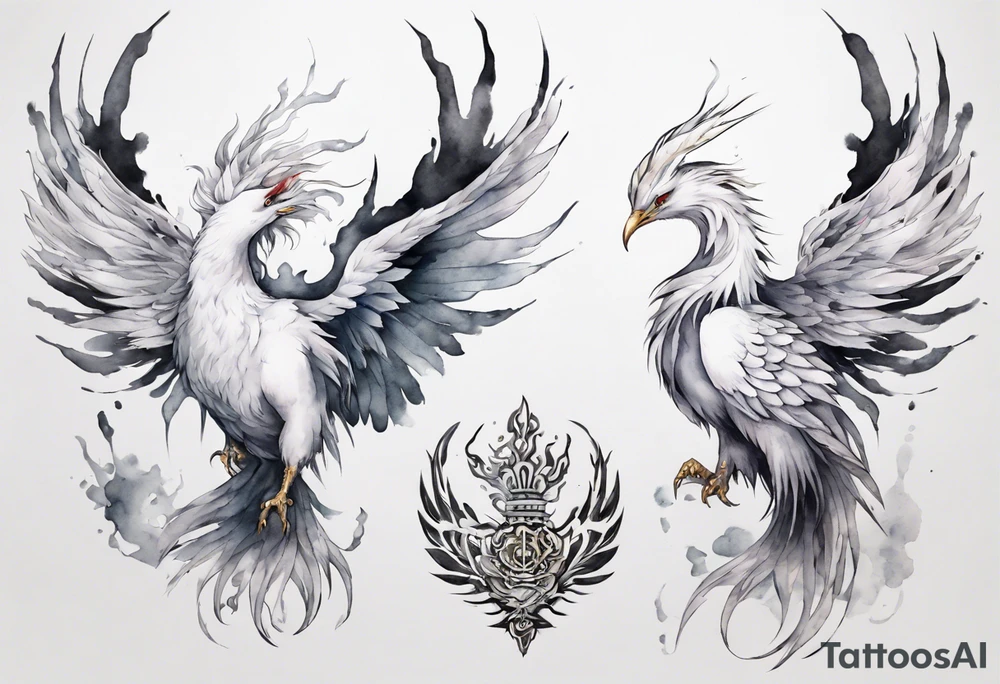 a white phoenix wearing iron crown tattoo idea