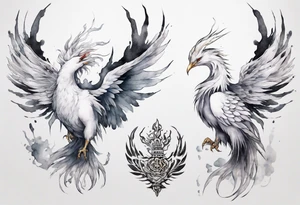 a white phoenix wearing iron crown tattoo idea