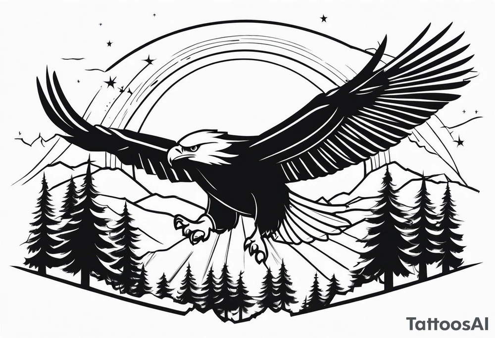 Eagle flying over trees tattoo idea