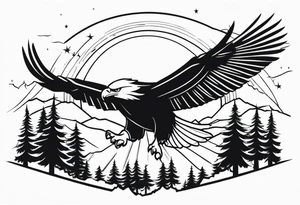Eagle flying over trees tattoo idea