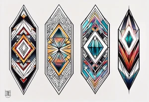 simple line tattoo of elongated diamond split down the middle vertically into 2 mirror image shapes tattoo idea