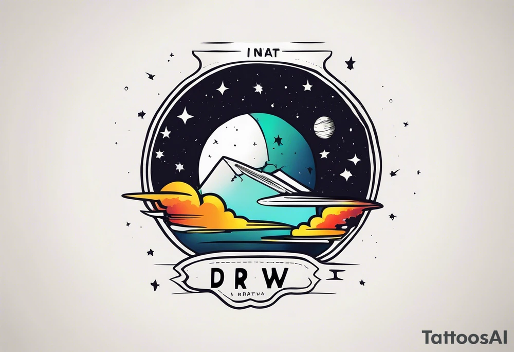 I want the name "Drew" with a space background tattoo idea