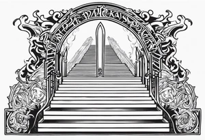 Valhalla mist fire sword shield stairs tattoo idea