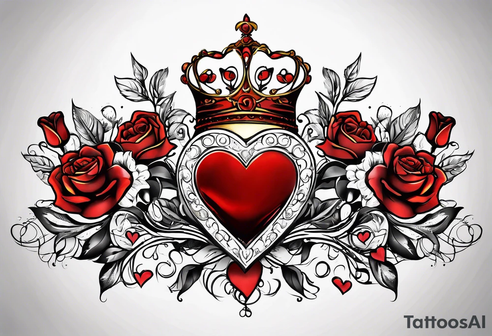the red rose queen's golden crown with a heart tattoo idea