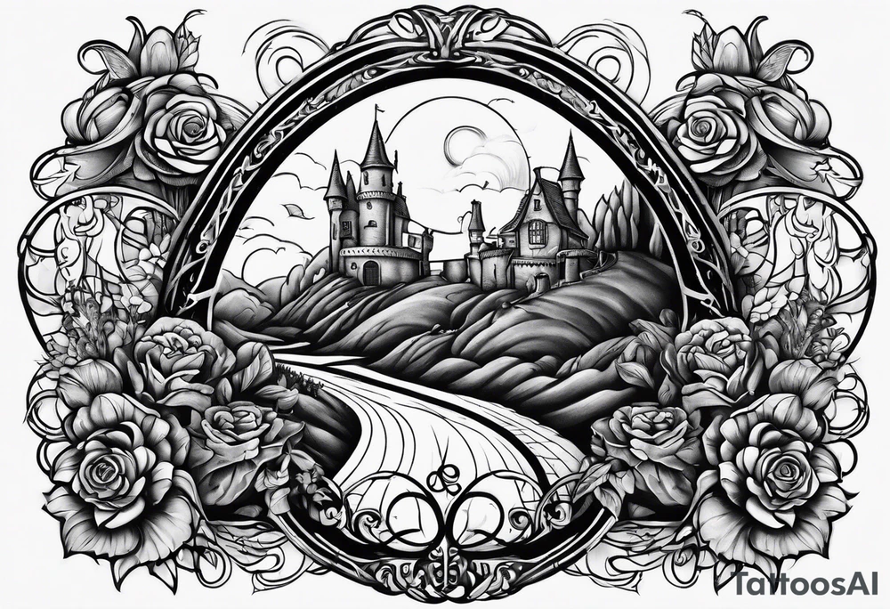 full arm sleeve very dark wizard of oz tattoo idea