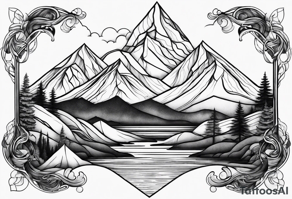 Tree mountain water tattoo idea