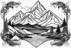 Tree mountain water tattoo idea