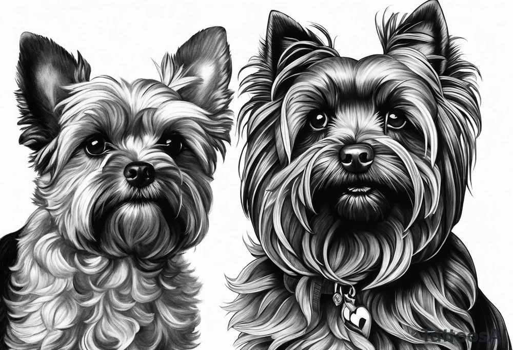 a black cockapoo and a yorkshire terrier sat next to each other tattoo idea