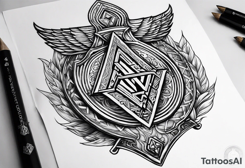 Valhalla sword shield axe Valknut fire tattoo idea