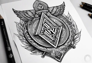 Valhalla sword shield axe Valknut fire tattoo idea
