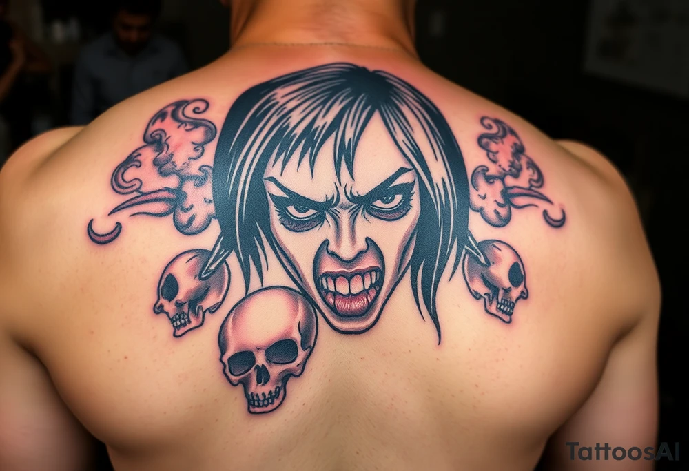 Gangsta sadgirl crying looks gangsta with smoke and skulls tattoo idea