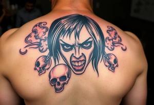 Gangsta sadgirl crying looks gangsta with smoke and skulls tattoo idea