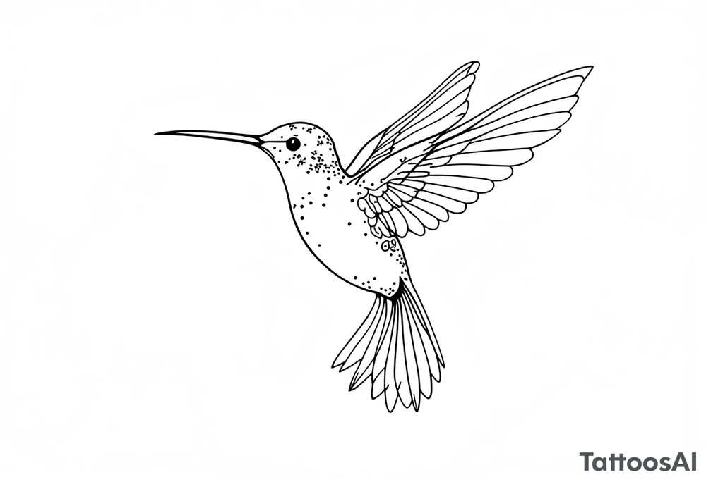 Fine line hummingbird in flight with small dot details tattoo idea