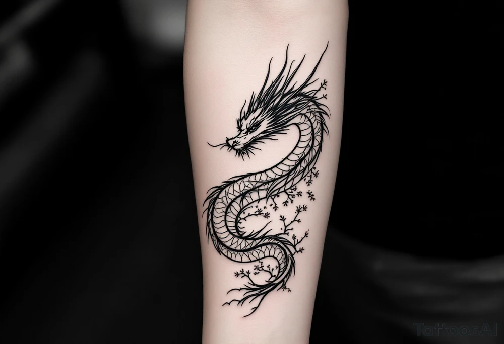 dragon japanese style sakura trees
front view tattoo idea