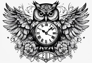 owl with a clock and skull
wisdom and new life tattoo idea