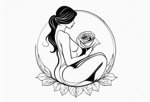 Bloomed rose with female body, kneeling tattoo idea