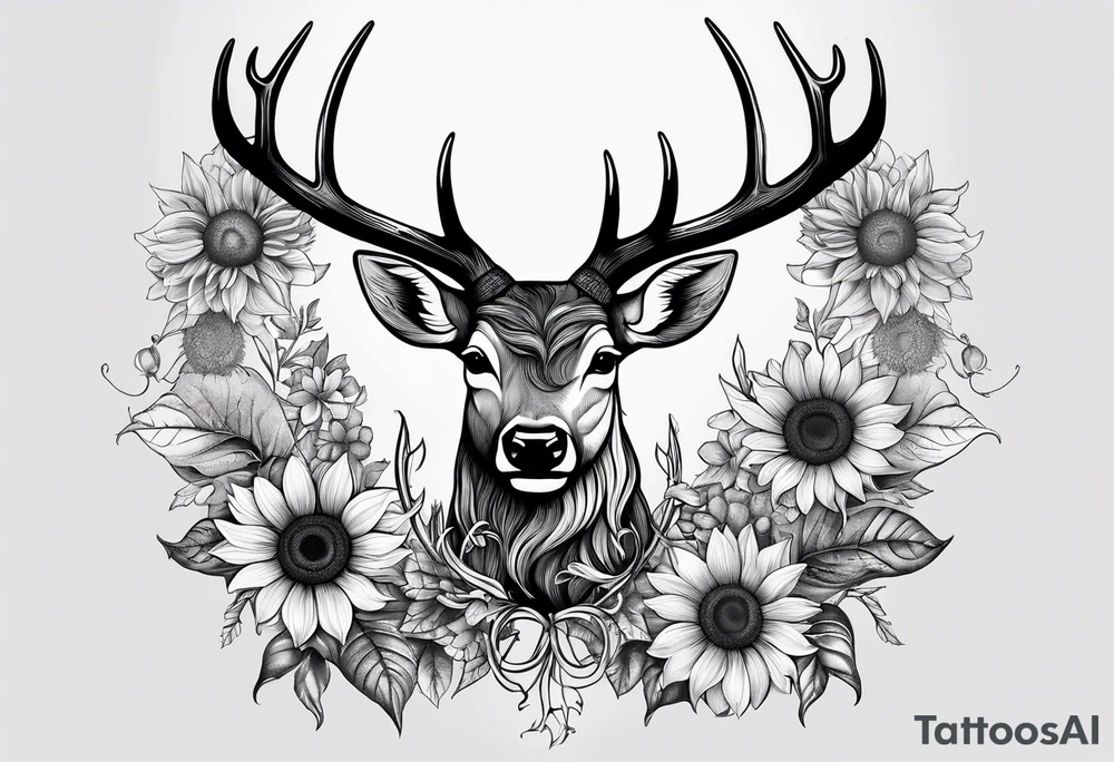 fine line sunflowers and wildflowers deer antler No deer , tattoo idea
