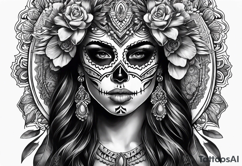 mexican style woman skull tattoo tattoo idea