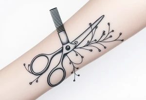 large scissor. with a comb, blow-dryer. then groups of hair bobby pins randomly placed. with vines weaving throughout tattoo idea