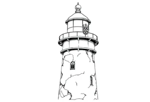 a whole lighthouse with a coat of arms incorporated into the roof tattoo idea