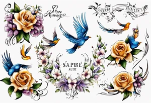 " sapere aude" schrift blumen ranken , vögel, wind tattoo idea