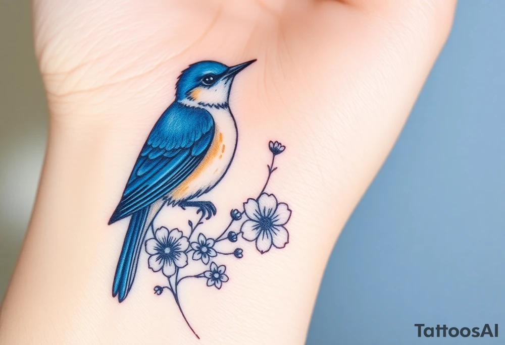 Bluebird with wild flowers tattoo idea