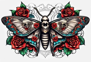Moth with skull inside it and thorns and roses around it tattoo idea