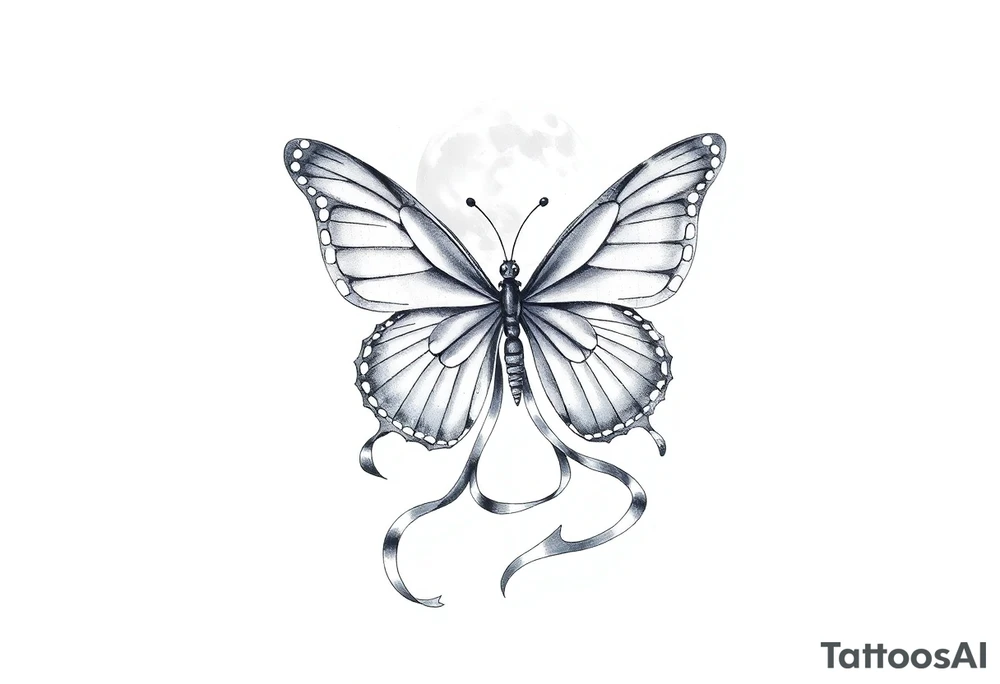 ethereal butterfly with flowing silk ribbons in moonlight tattoo idea