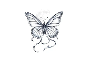 ethereal butterfly with flowing silk ribbons in moonlight tattoo idea