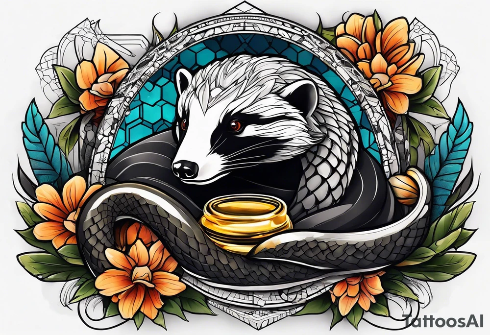 Three headed snake and honey badger tattoo idea