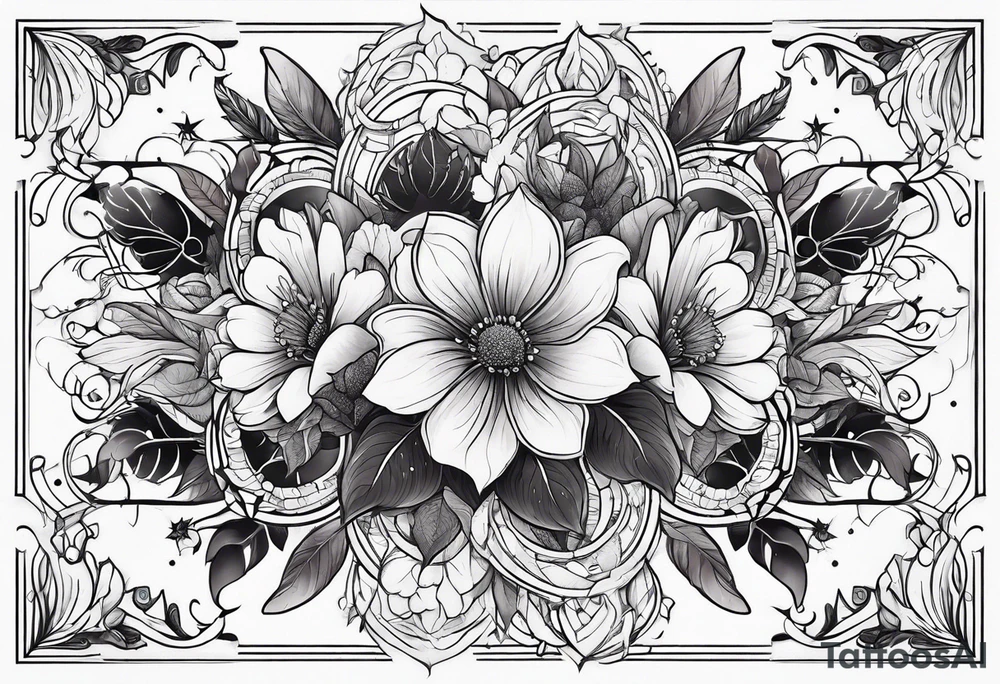 Cosmic space flowers tattoo idea