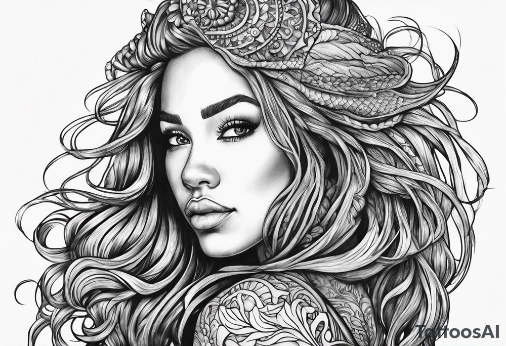 Mermaid dreadlocks tattoo idea