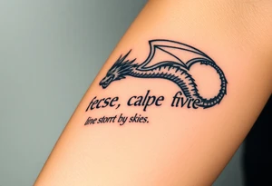 fierce dragon breathing iridescent fire against stormy skies tattoo idea