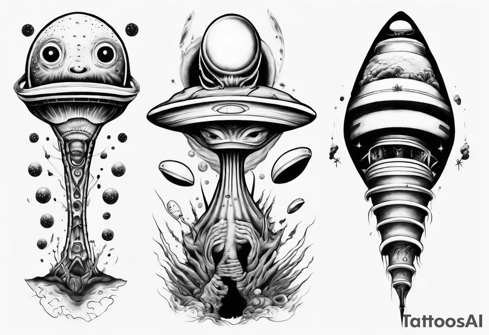 Trippy alien/ufo scene for a leg sleeve tattoo tattoo idea